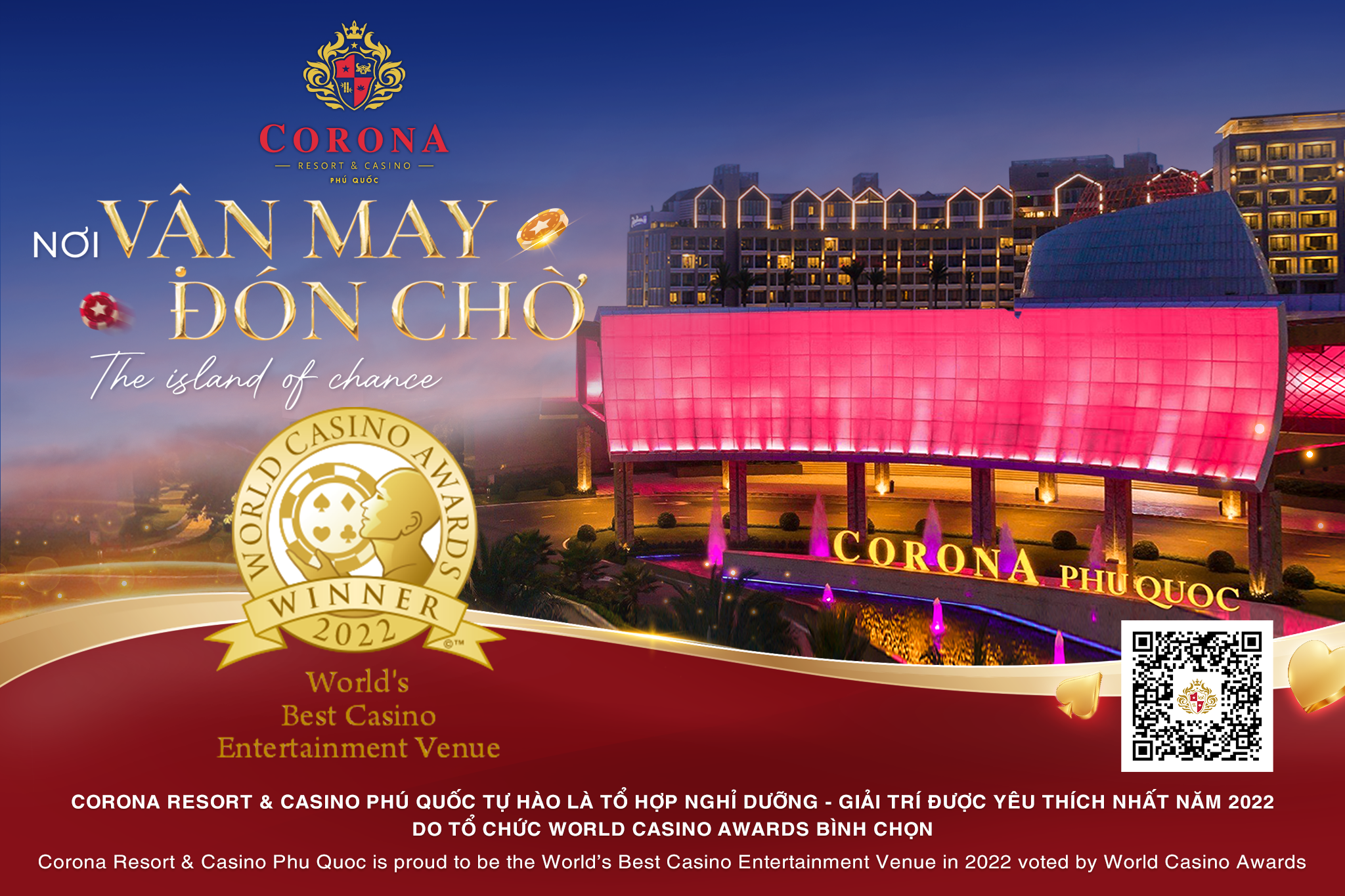 Corona Resort & Casino Phú Quốc vinh dự 2 năm liên tiếp nhận được giải thưởng từ tổ chức World Casino Awards bình chọn